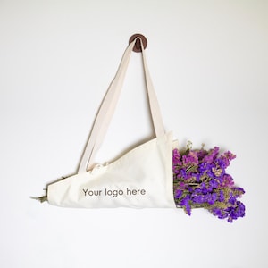 Custom Canvas Flower Carrier | Flat-Open Bouquet Bag with Inner Pocket | Personalized Logo | Shoulder & Hand Carry | Florist Packaging