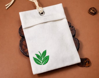 Embroidered Cotton Sachet, Lavender Pouch, Favor Bag, Suede Cord Hanging