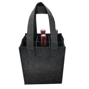 Felt bag for 6 bottles / Felt bottle carrier / wine and whiskey gift / hygge wine pouch with handles and dividers inside