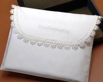 Custom Lace Envelope Bag – White Cotton, Embroidered or Printed Logo Packaging