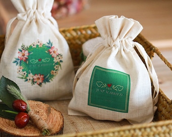 Your Custom Logo! GIFT BAGS Bulk Printed, Small Natural Cotton Eco Reusable Drawstring Cloth for Promo, Crafters, Wedding, Party Favors