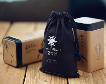 Custom black bag cotton pouch Muslin drawstring personalize white LOGO gift packaging reusable bag- xyhk6