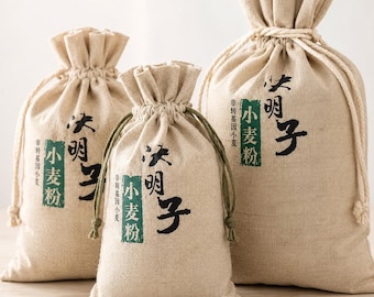 Natural Linen Drawstring Bags, Undyed Pouches for Herbs, Grains, Spices, Tea