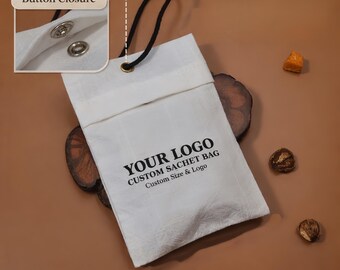 Custom Cotton Sachet Bag, Rustic Textured Fabric Pouch, Wedding Favor, Logo & Size Options