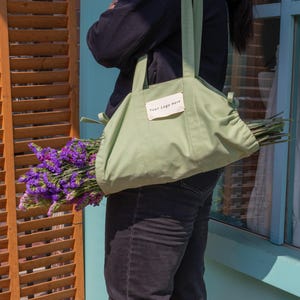 Bulk Custom Green Canvas Bouquet Bags-Eco-Friendly-Large Capacity Garden Tool Kit-Wholesale Brand  Printing for Flower Shops, Farms & Gifts