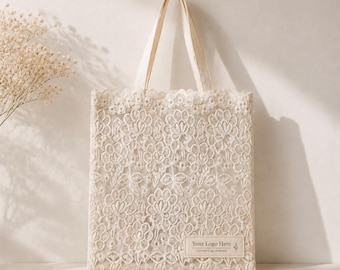 Lace Tote Bag, Linen Fabric, Bridal Wedding Handbag, Romantic Gift, Custom Logo Purse