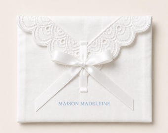 White Lace Envelope Bag | Cotton Wedding Favor Pouch with Ribbon