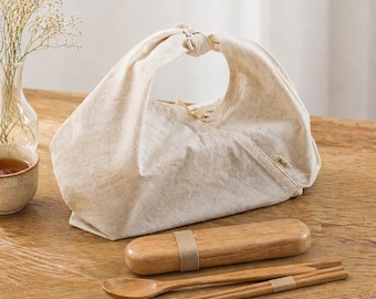 Bolsa Bento de Lino, Bolsa de Almuerzo con Nudo Japonés, Envoltorio de Regalo Ecológico para Almacenar