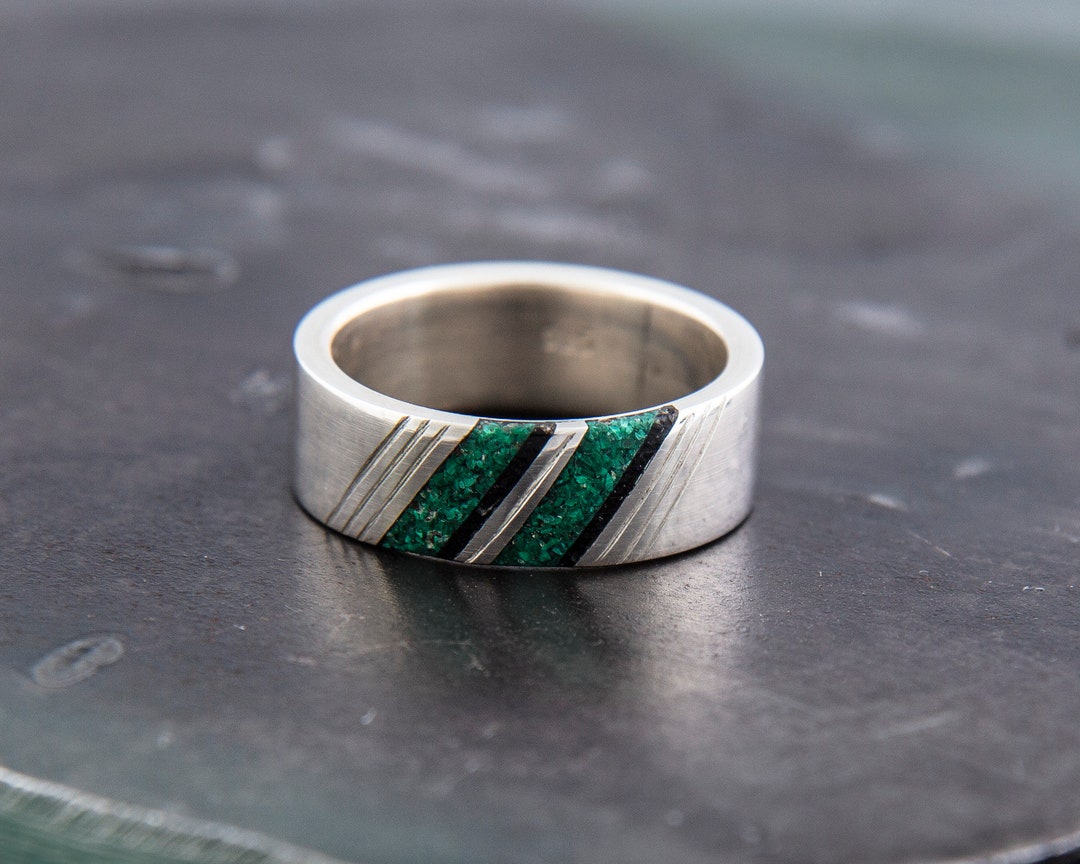 Silver Inlay Ring, Handmade, Jewelry, Gemstones, Malachite, Scottish ...