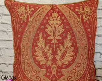 Housse de coussin vintage en tissu rouge passepoilé 50 x 50 cm, décoration de Noël