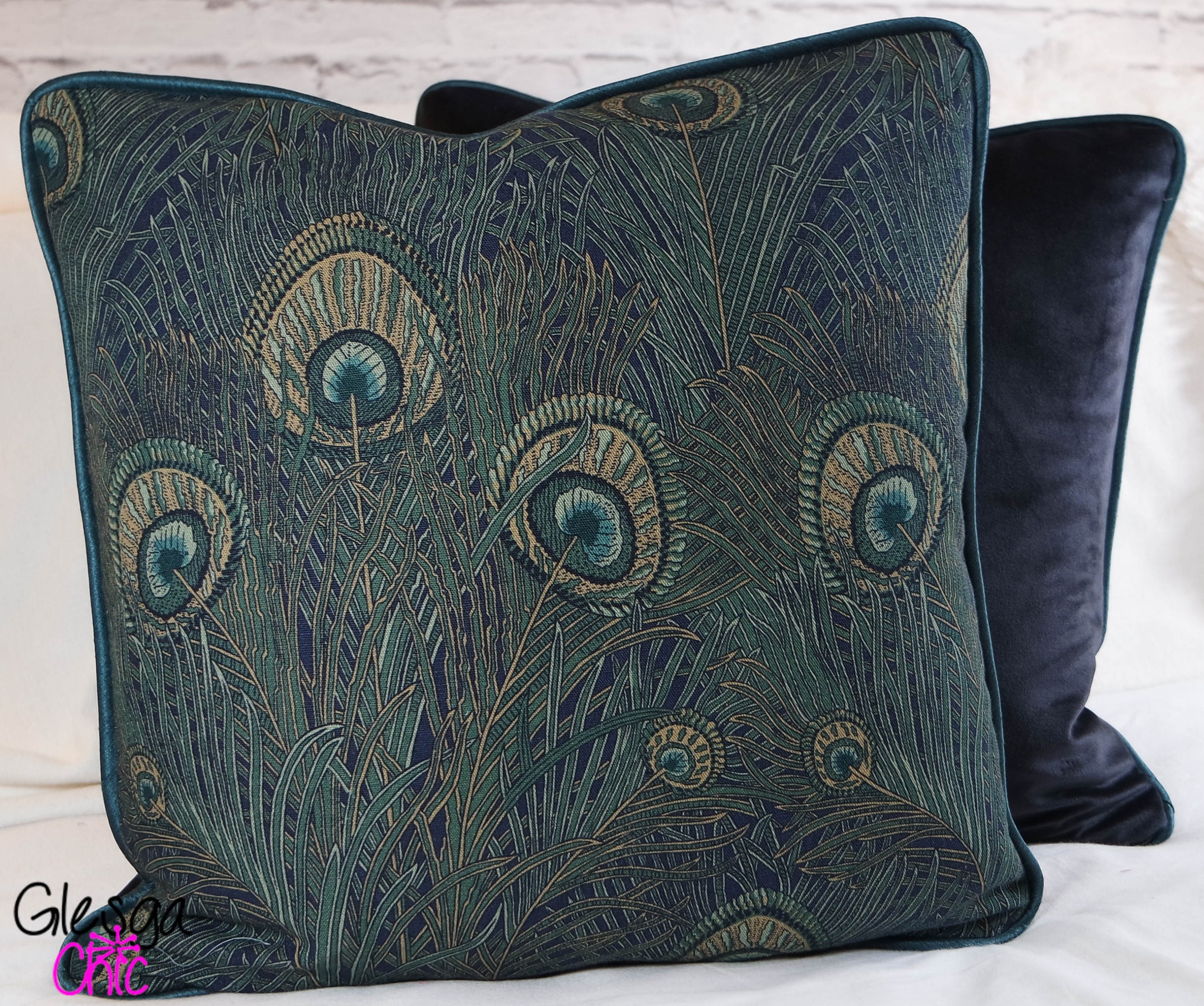 Cushion Cover Liberty Art Hera Mermaid Navy Linen Blend Piped Peacock  Feather 40x40cm 18