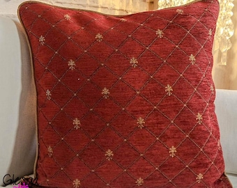 Housse de coussin John Lewis Regal Velvety Chenille Passepoil Or Rouge 43 x 43 cm Réversible