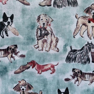 Blue Dogs with Shoes Designer Novelty Fabric 100% Cotton Fat Quarter Out of Print Rare