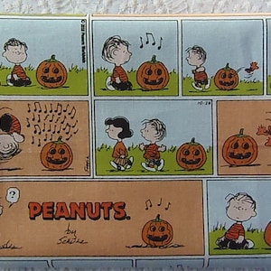 Peanuts Halloween Great Pumpkin Classic Comic Strip Designer Fabric 100% Cotton Fat Quarter Out of Print