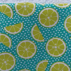 Lime Citrus Slices & Wedges on Teal Polka Dot Quilter&#39;s Showcase Novelty Fruit Fabric 100% Cotton Fat Quarter Rare