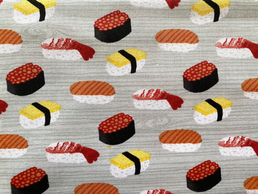 Sushi & Rice on Gray Wood Grain Japanese Food Novelty Quilter's Fabric ...