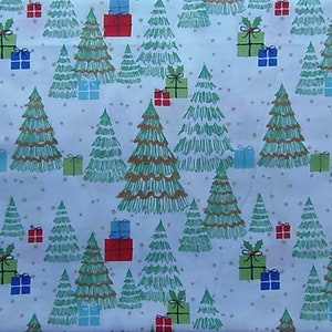 Árvores de Natal e presentes de Natal, diversão de inverno com neve, novidade em tecido de Natal 100% algodão, quarto de gordura, fora de catálogo