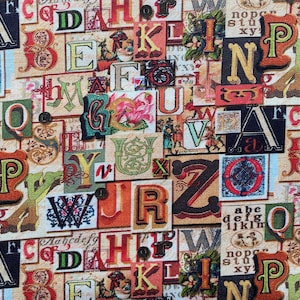Typewriter Letter Press Stamps Bristol Bay Studios Teacher Educational Fabric 100% Cotton Fat Quarter Out of Print Rare