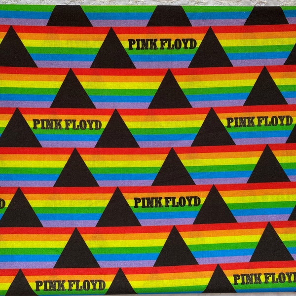Pink Floyd Prism Rainbow Stripe Springs Creative Designer Classic Rock Fabric 100% Cotton Fat Quarter Out of Print