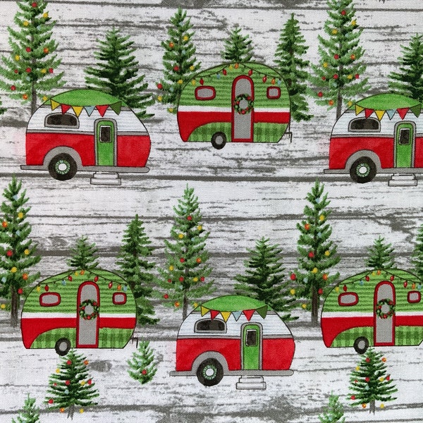 Vintage Campers Retro Woodland Christmas Kaufman Designer Holiday Fabric 100% Cotton Fat Quarter Out of Print