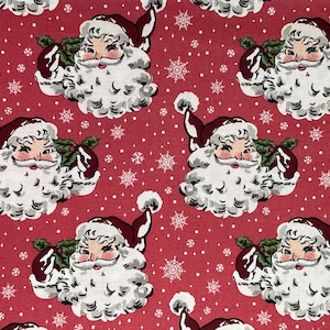 Retro Vintage Santa with Holly & Snowflakes Novelty Christmas Fabric 100% Cotton Fat Quarter Out of Print