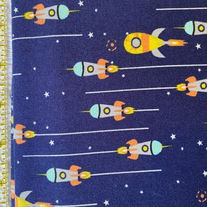 Retro Spaceships Rocket Ships Quilter&#39;s Weight BRUSHED FLANNEL Mid-Century Modern Fabric 100% Cotton Fat Quarter Out of Print Rare