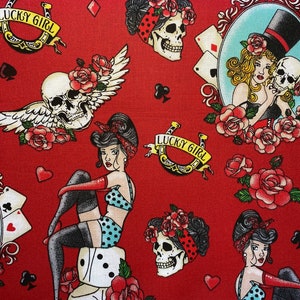Retro Red Lucky Cards & Dice Pin-Up Girls 2019 Fabric Traditions 100% Cotton Fat Quarter Out of Print Rare