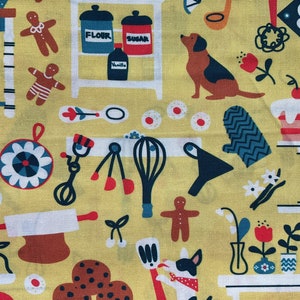 Dogs & Chickens Helping in the Kitchen Solvejg Makaretz Scandinavian Designer Fabric 100% Premium Cotton Fat Quarter Out of Print Rare