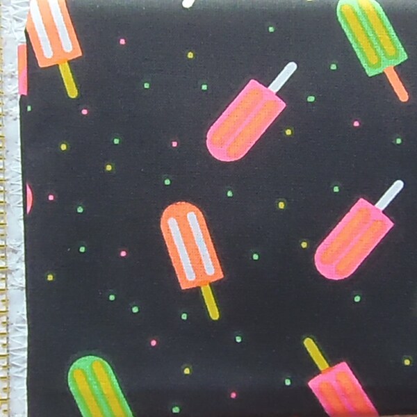 Neon Popsicles on Black & Bright Polka Dot Quilter's Showcase Novelty Fruit Fabric 100% Cotton Fat Quarter Rare