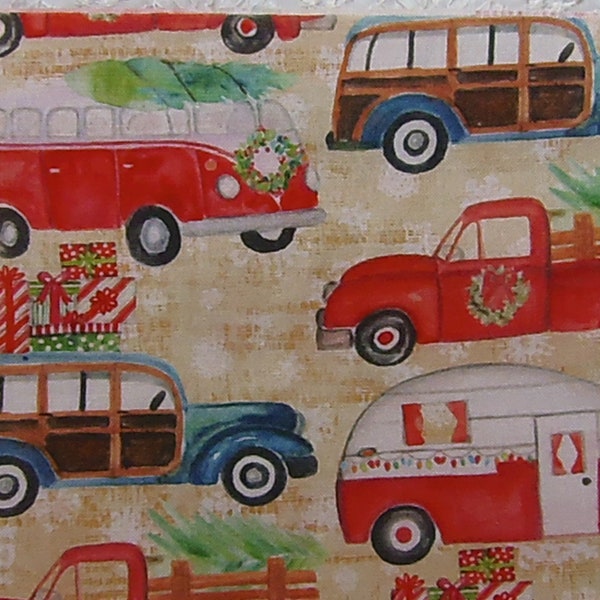 Retro VW Van Vintage Camper Red Truck Holiday Road Trip Novelty Christmas Fabric 100% Cotton Fat Quarter Out of Print