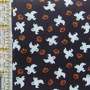 Mini Ghosts & Jack-O-Lantern Pumpkins Halloween Novelty Fabric 100% Cotton Fat Quarter Rare Out of Print