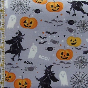 Witches, Ghosts & Spiders Boo Halloween Novelty Fabric 100% Cotton Fat Quarter Rare Out of Print