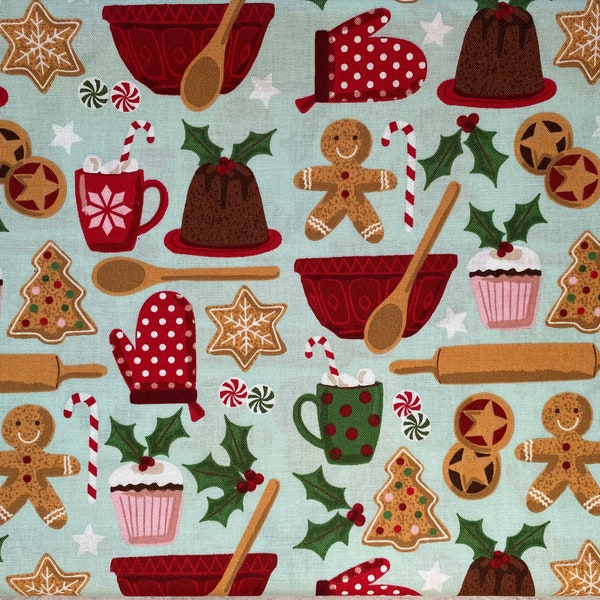 Baking Gingerbread Cookies Classic Christmas Holiday Retro Kitchen Designer Novelty Fabric 100% Cotton Fat Quarter Out of Print