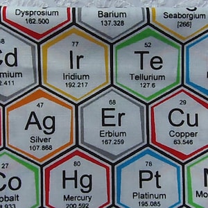 Tabla periódica de elementos, hexágonos, tela novedosa para profesores, 100 % algodón, cuarto de grasa, agotado