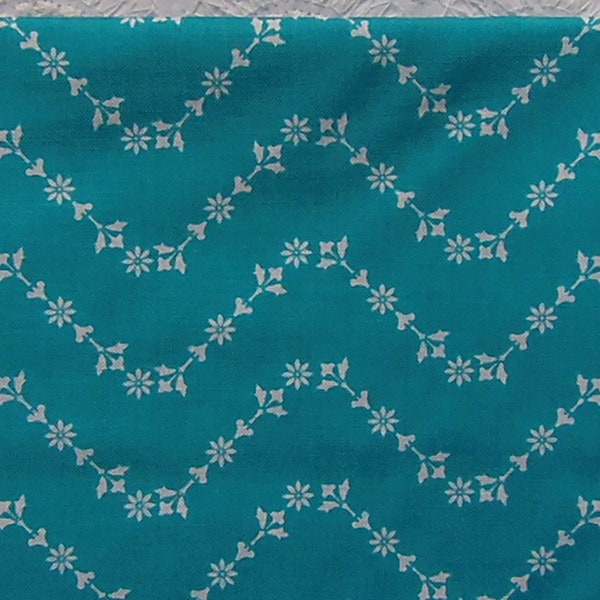 Turquoise Flower Chevron Floral Patty Young Pure Vida Modkid Designer Fabric 100% Cotton Fat Quarter Out of Print Rare