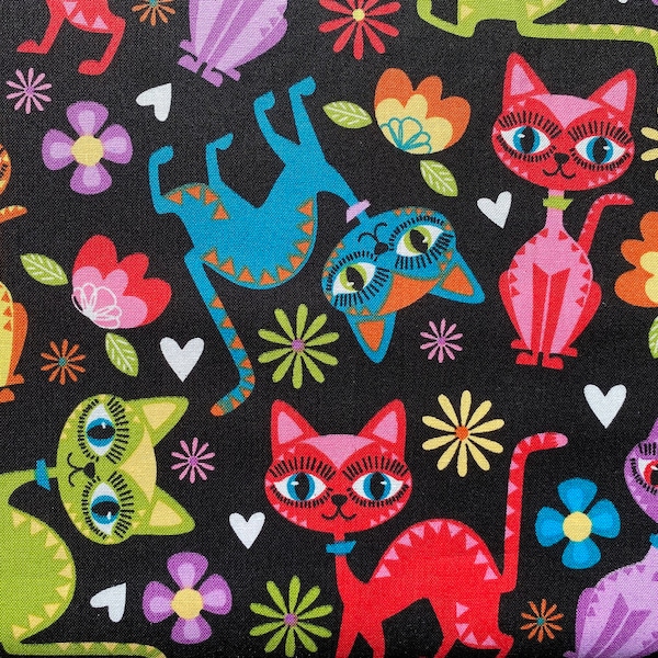 Retro Mid-Century Modern Cats, Flowers and More Novelty Exclusive Fabric 100% Cotton Fat Quarter Out of Print Rare