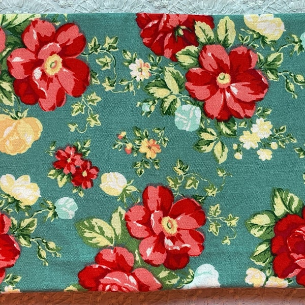 The Pioneer Woman Vintage Floral on Teal Designer Fabric 100% Premium Cotton Fat Quarter Out of Print Rare