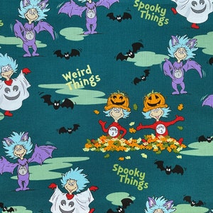 Dr. Seuss Spooky Things in Halloween Kostümen mit Fledermäusen Robert Kaufman Designer Urlaubsstoff 100% Baumwolle Fat Quarter Druck out of Print Selten