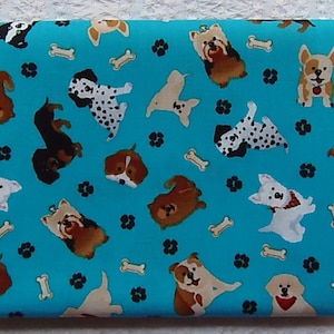 Puppies, Dogs & Bones Terriers Bulldogs Beagles and More Hi-Fashion Fabric 100% Cotton Fat Quarter Out of Print