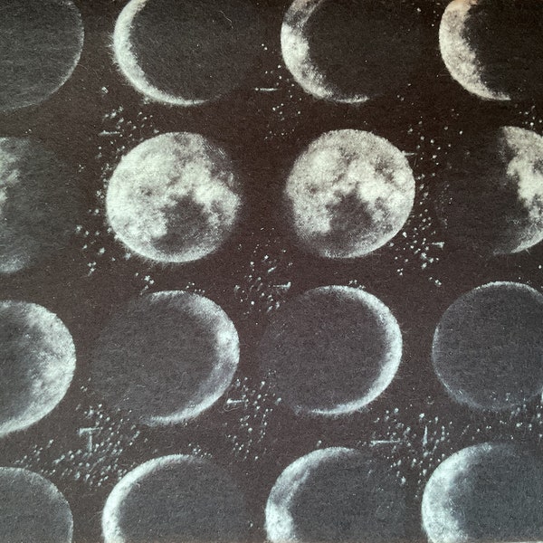 Phases of the Moon Lunar Cycle FLANNEL Novelty Fabric 100% Cotton Fat Quarter Out of Print Rare