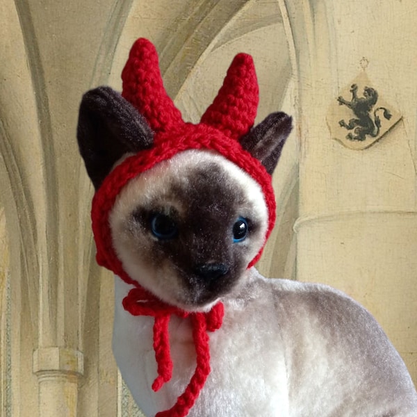 Red Devil Horn Hat for Cat, Kitten, Dogs, Puppies  Perfect for Halloween Costume  Crocheted Beelzebub Horns