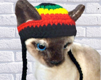 Rasta Cat Hat  Crocheted Small Dog Hat   Pet Costume