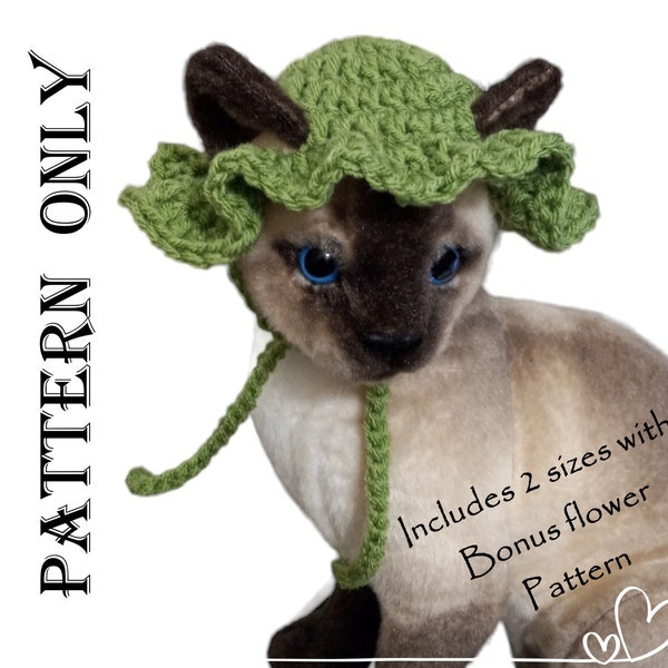 Crochet Hat Pattern Cats, Dogs, Rabbits, Kittens Cute Ruffled Bonnet Hat     Beginner to Advanced