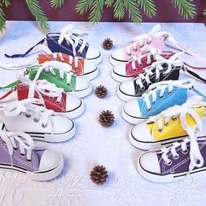 Small High Top Shoe Ornaments, Mini Canvas Lace Up Shoe Ornament, Assorted Colors, Cute Christmas Ornament, Package Gift Wrap Decor image 1