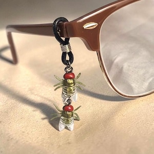 Pair of Realistic Fly Dangle Eye Glass Charms: Pierced Insect Jewelry for Glasses/Sunglasses
