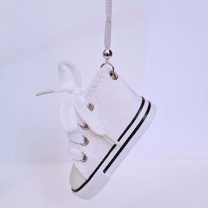Small High Top Shoe Ornaments, Mini Canvas Lace Up Shoe Ornament, Assorted Colors, Cute Christmas Ornament, Package Gift Wrap Decor White
