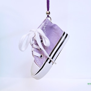 Small High Top Shoe Ornaments, Mini Canvas Lace Up Shoe Ornament, Assorted Colors, Cute Christmas Ornament, Package Gift Wrap Decor Lavender