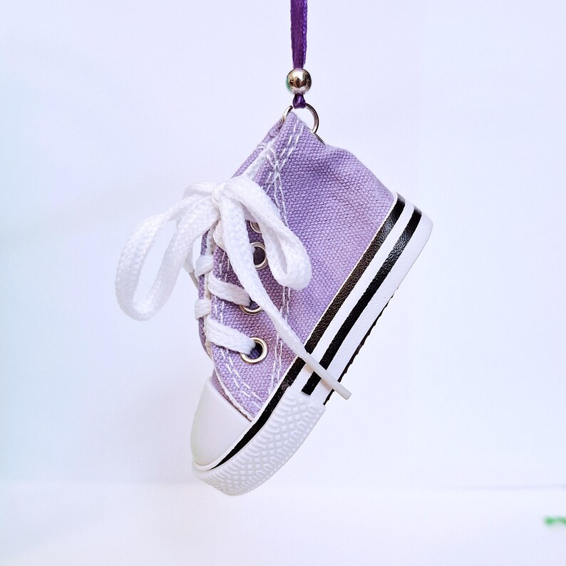 Small High Top Shoe Ornaments, Mini Canvas Lace Up Shoe Ornament, Assorted Colors, Cute Christmas Ornament, Package Gift Wrap Decor Lavender
