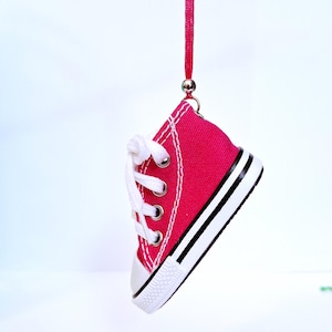 Small High Top Shoe Ornaments, Mini Canvas Lace Up Shoe Ornament, Assorted Colors, Cute Christmas Ornament, Package Gift Wrap Decor Bright Pink