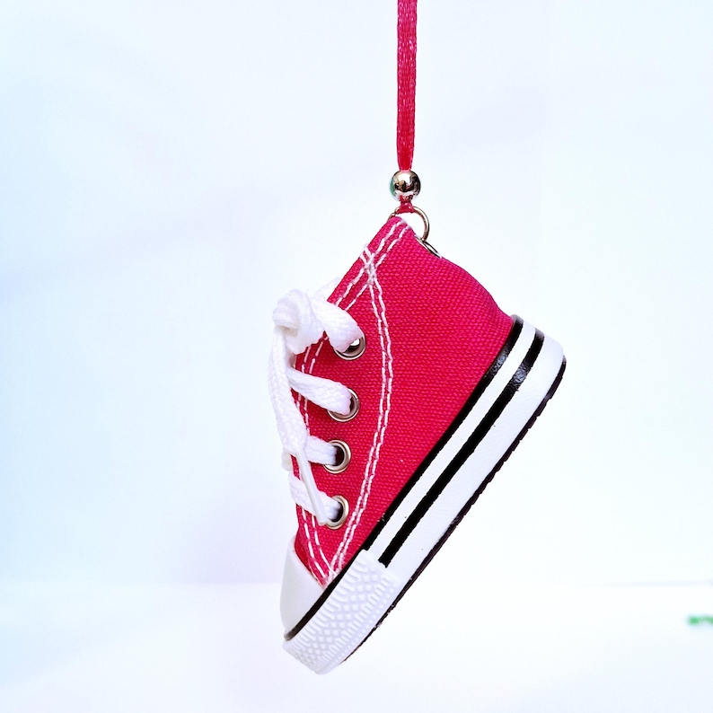 Small High Top Shoe Ornaments, Mini Canvas Lace Up Shoe Ornament, Assorted Colors, Cute Christmas Ornament, Package Gift Wrap Decor Bright Pink